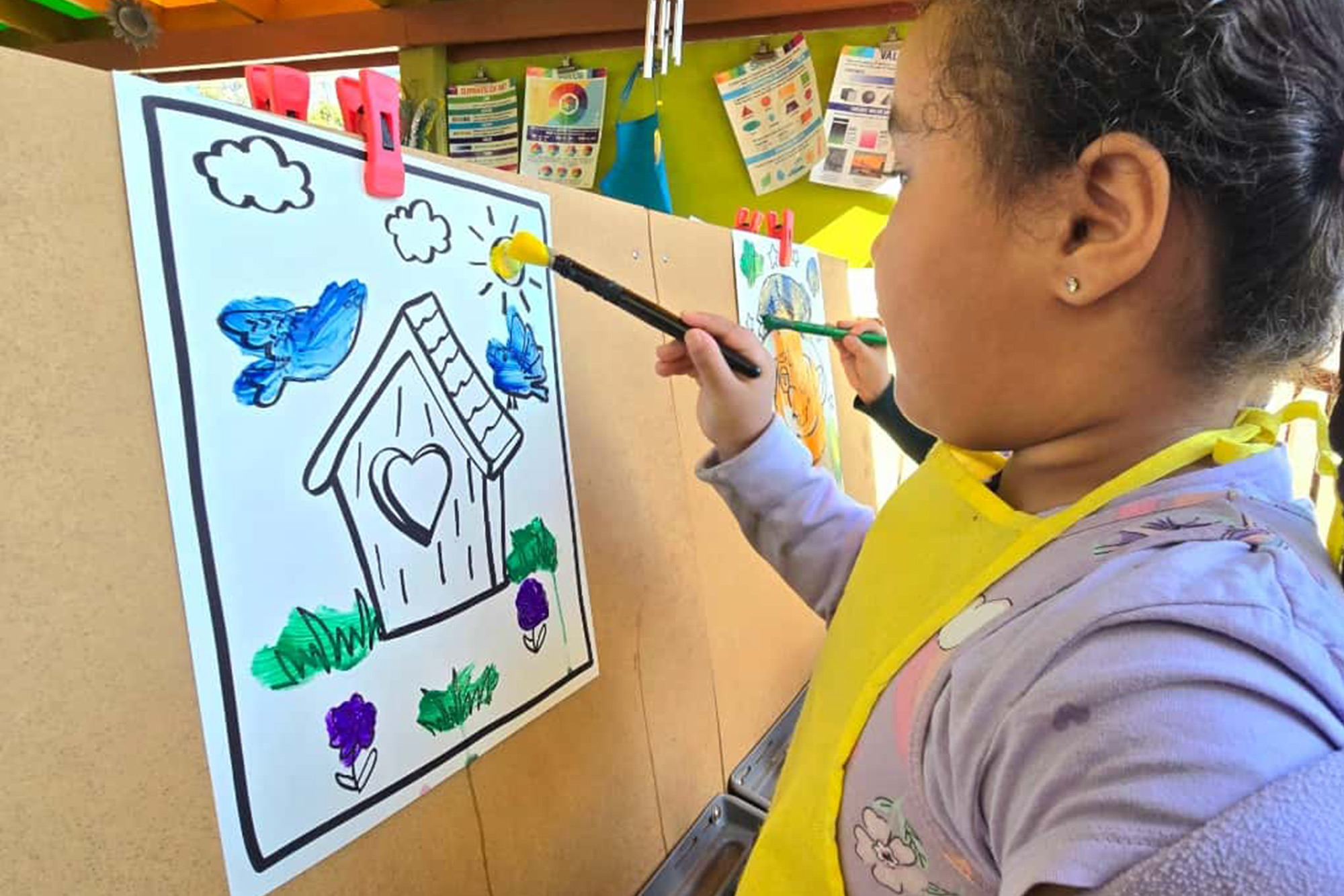 Children enjoying Outdoor Art in Anaheim Preschool with colorful paints