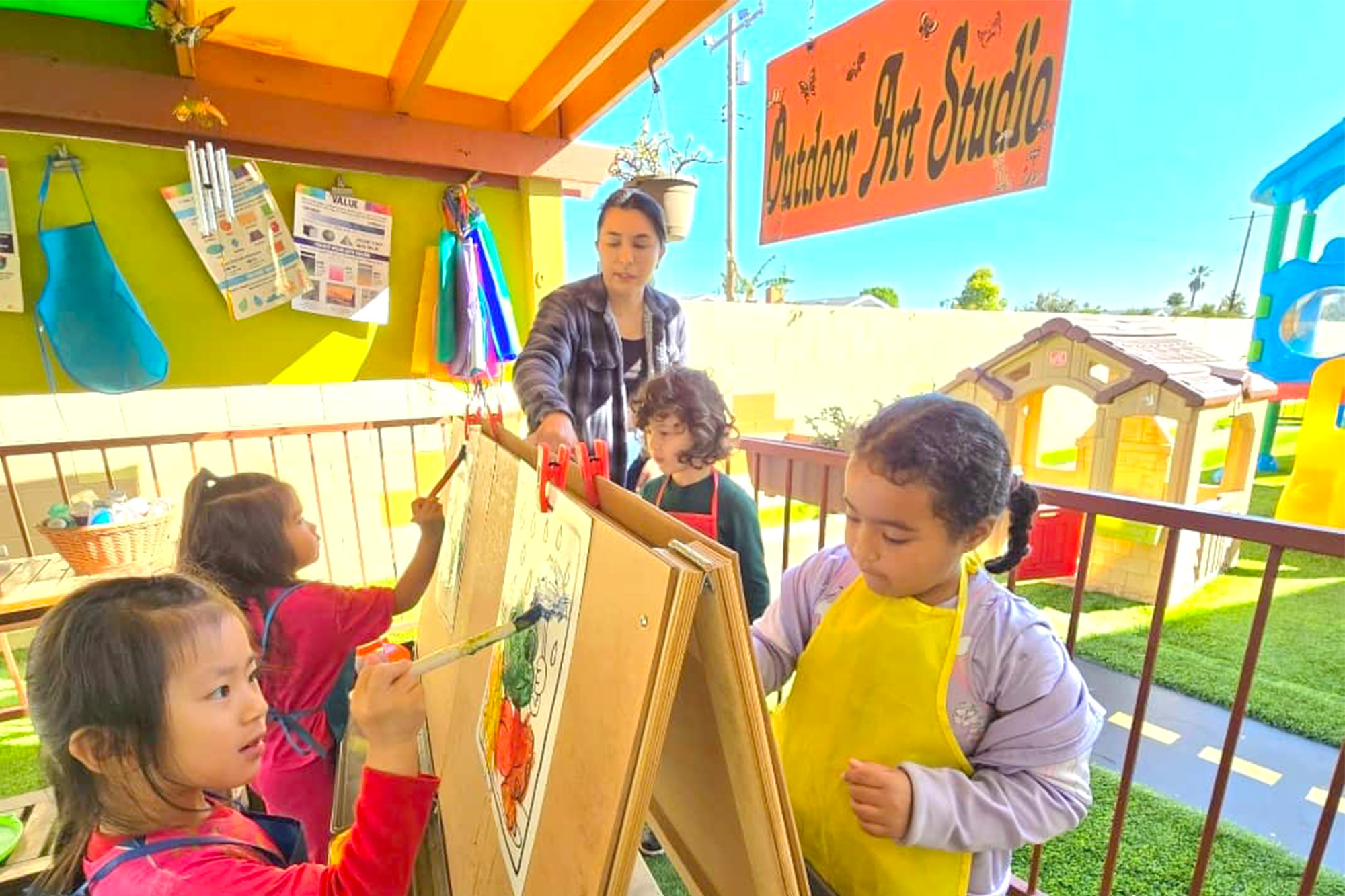 We will create mural paintings, mosaics, leaf rubs, ceramic tile coloring, and sculptures with clay and modeling dough